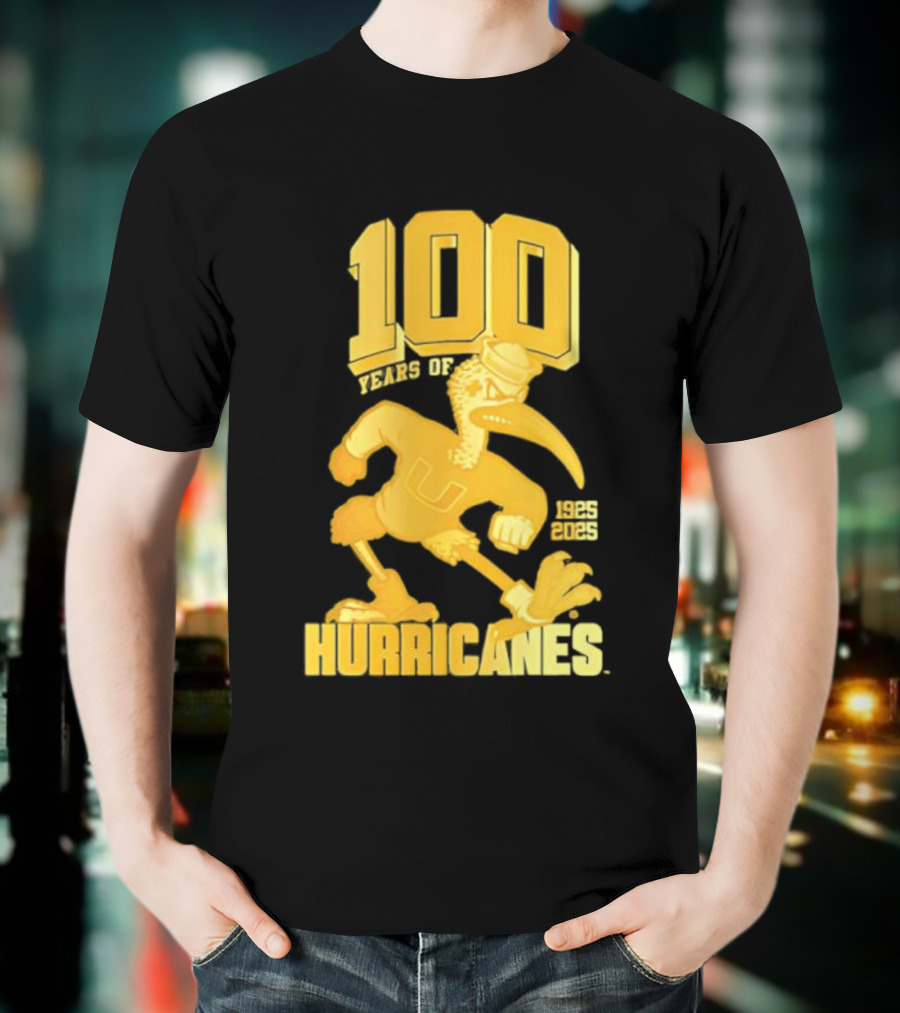 Miami Hurricanes Centennial Sebastian The Ibis 1925-2025 T-Shirt