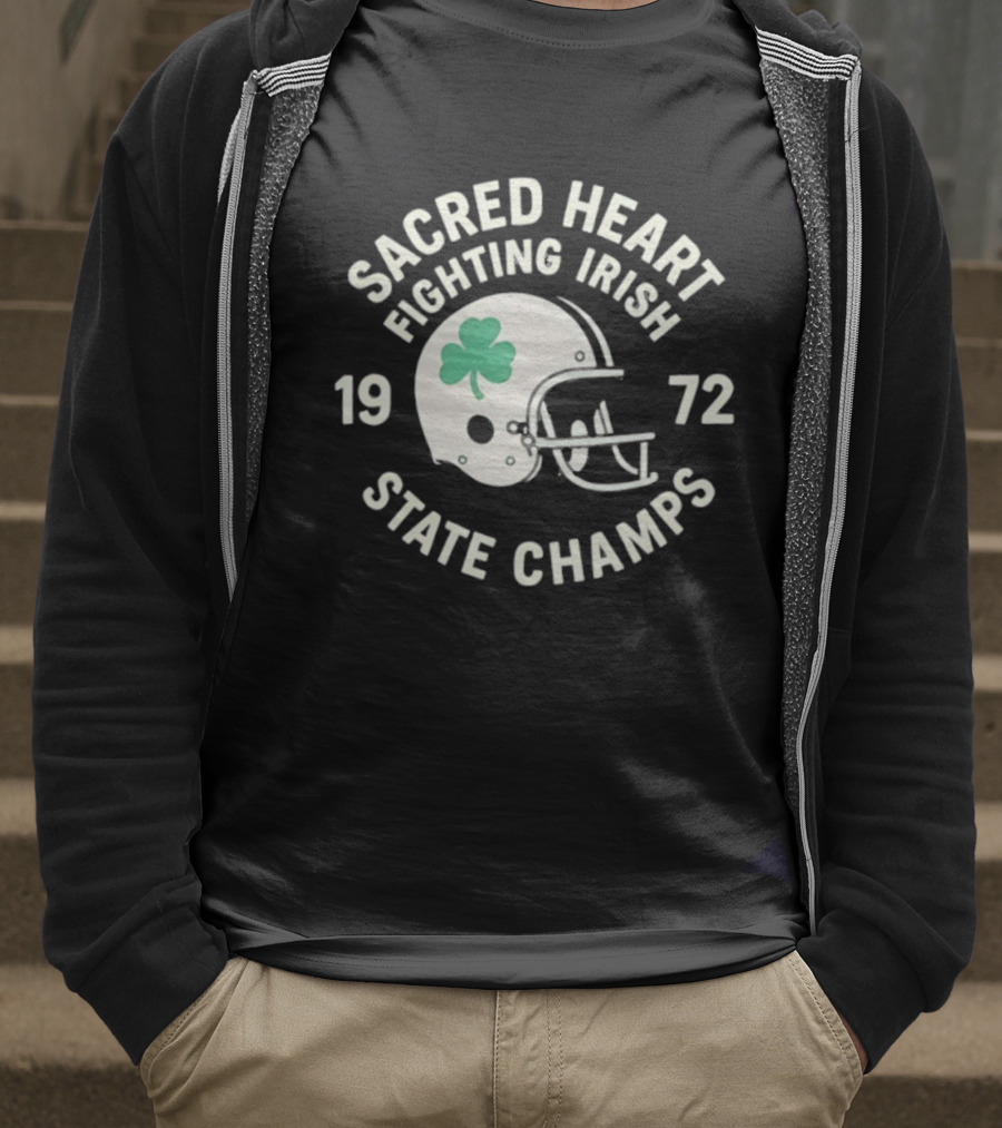 Sacred Heart Fighting Irish 1972 State Champs Football Helmet T-Shirt
