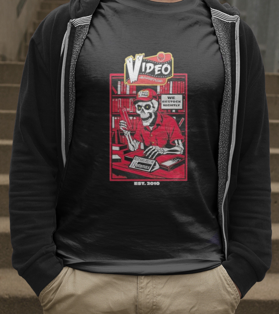 Video Sanctum We Restock Nightly Betamax Skeleton T-Shirt