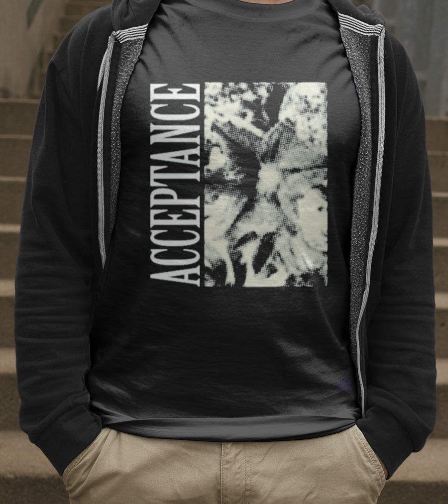 Acceptance 90s Grunge Style Vertical Text Block T-Shirt