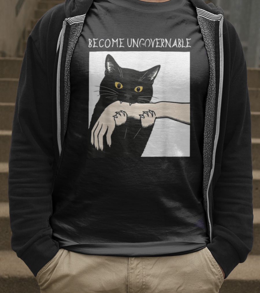 Become Ungovernable Black Cat Biting Hand T-Shirt