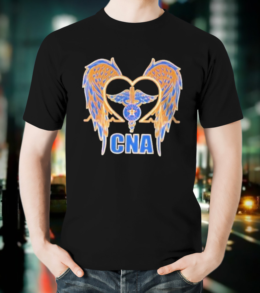 Houston Astros Wings Heart CNA Orange Blue T-Shirt
