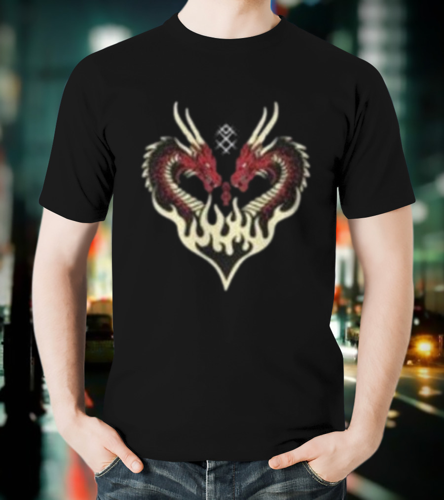 Kruzadar Dragon Heart Dual Red Dragons Flame Embrace T-Shirt