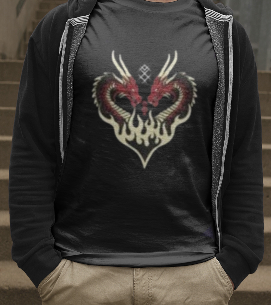Kruzadar Dragon Heart Dual Red Dragons Flame Embrace T-Shirt