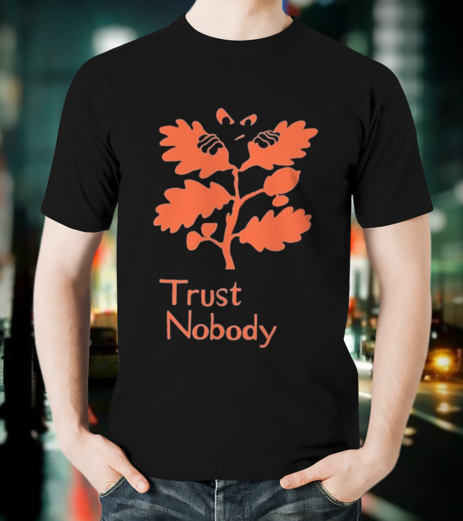 Trust Nobody Hidden Face Orange Leaf Design T-Shirt
