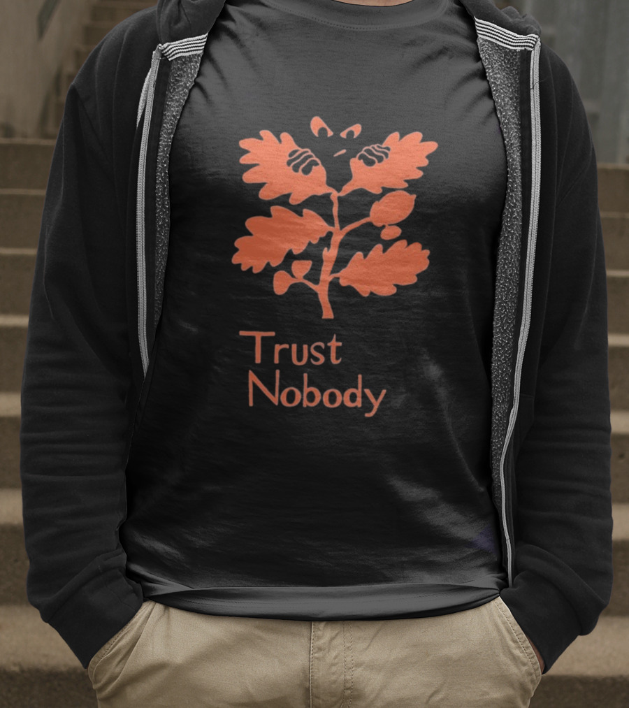 Trust Nobody Hidden Face Orange Leaf Design T-Shirt