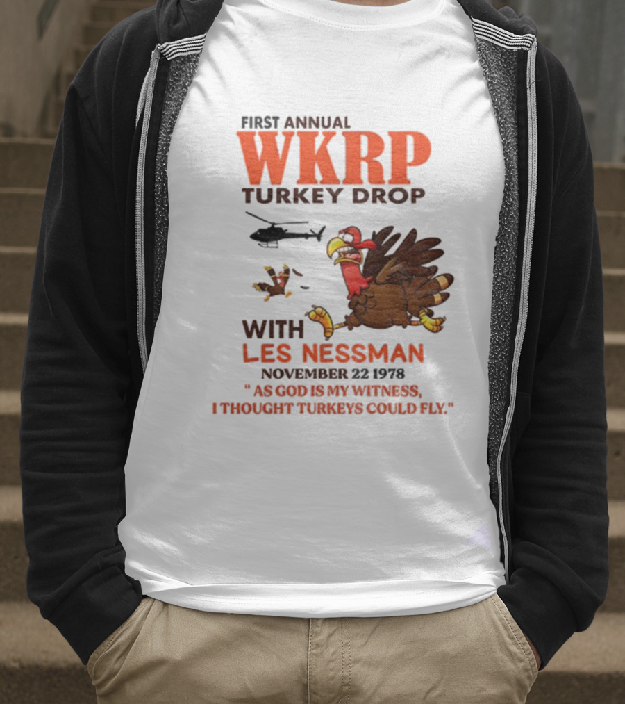 Vintage WKRP Turkey Drop First Annual With Les Nessman As God Is My Witness November T-Shirt