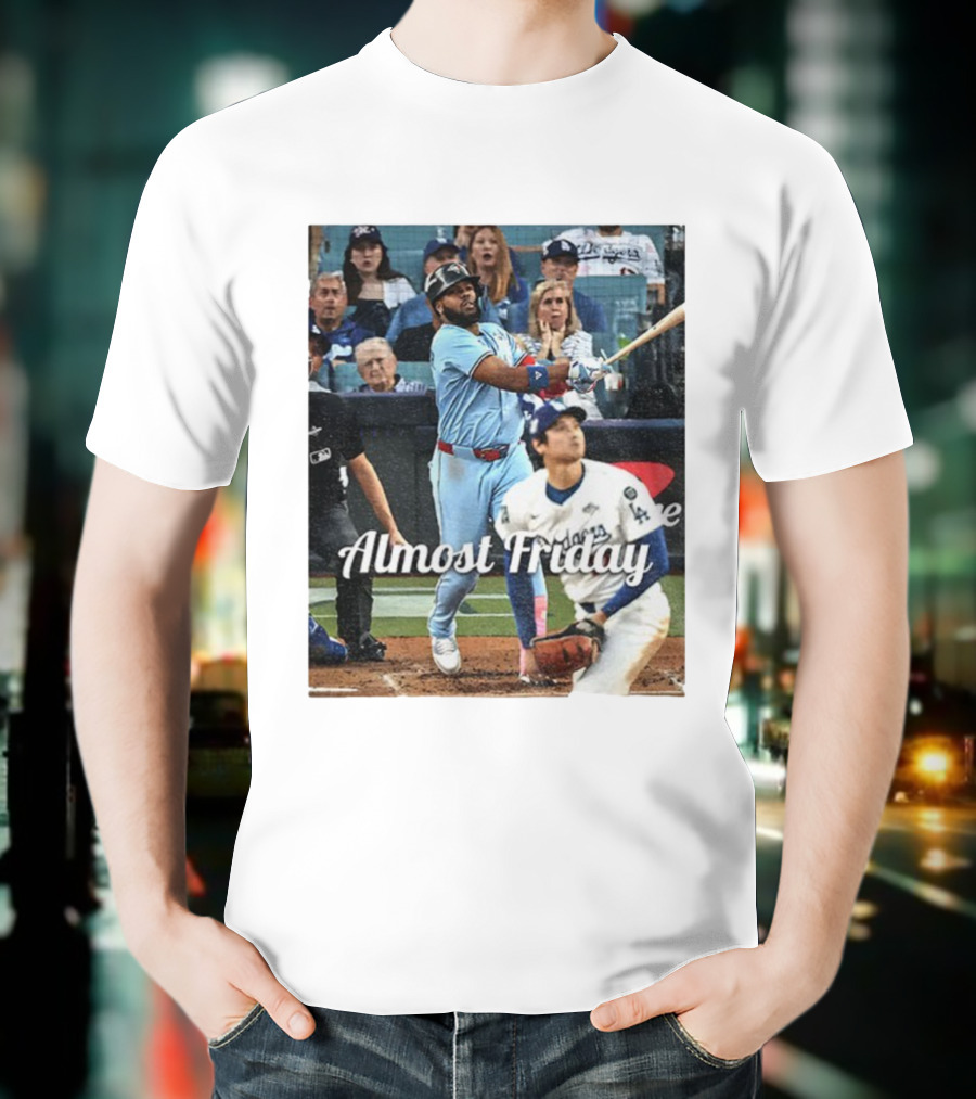 Vladimir Guerrero Jr. Toronto Blue Jays Almost Friday MLB Baseball Action T-Shirt
