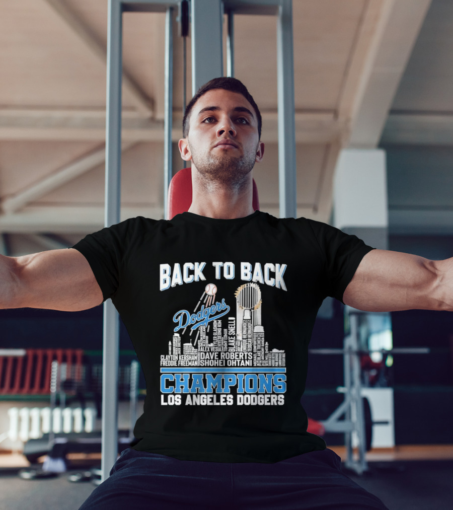 Back To Back Champions Dodgers Trophy Los Angeles Skyline T-Shirt