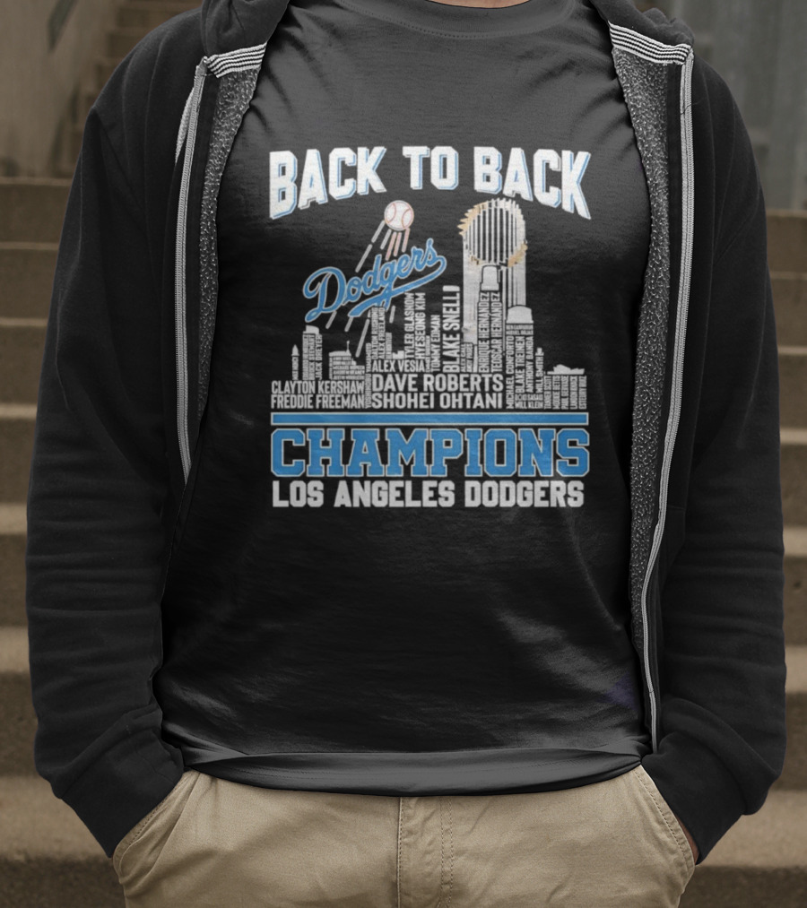Back To Back Champions Dodgers Trophy Los Angeles Skyline T-Shirt