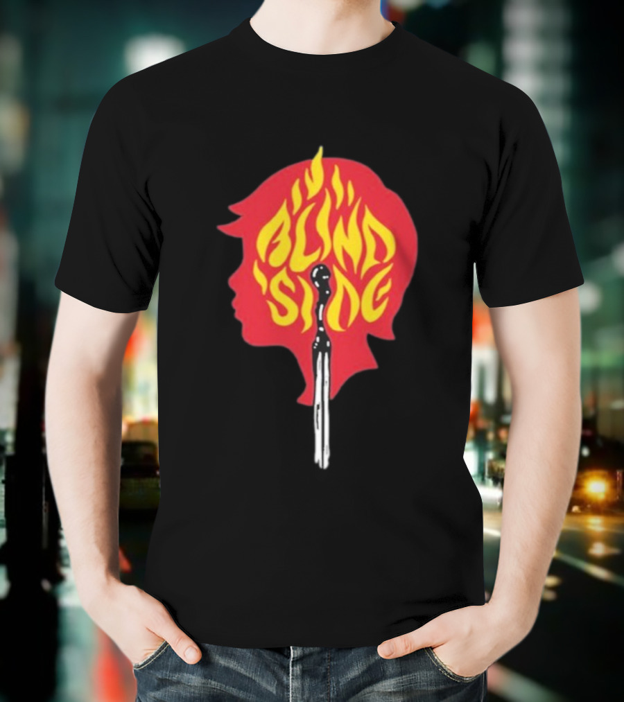 Blind Side Flaming Head Silhouette Design T-Shirt