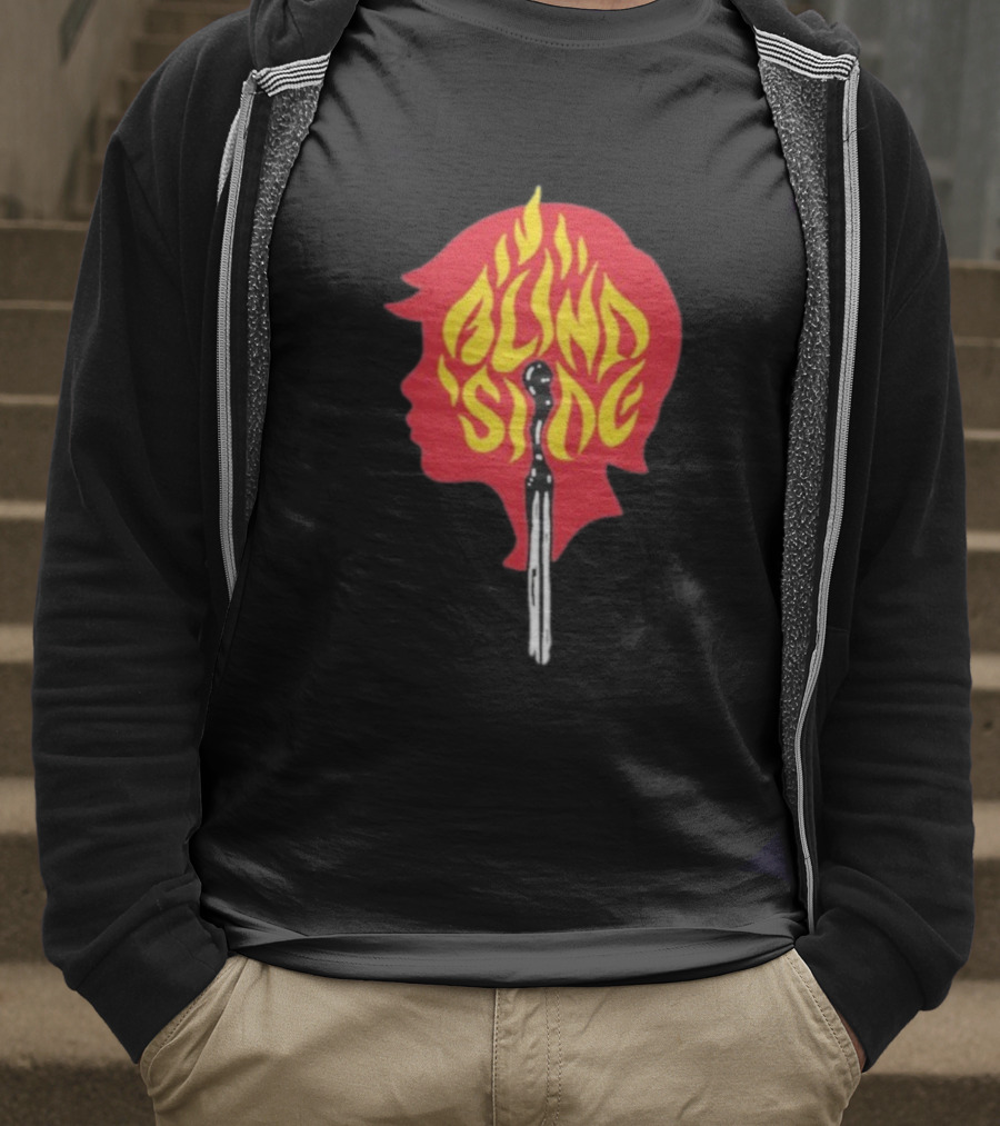 Blind Side Flaming Head Silhouette Design T-Shirt
