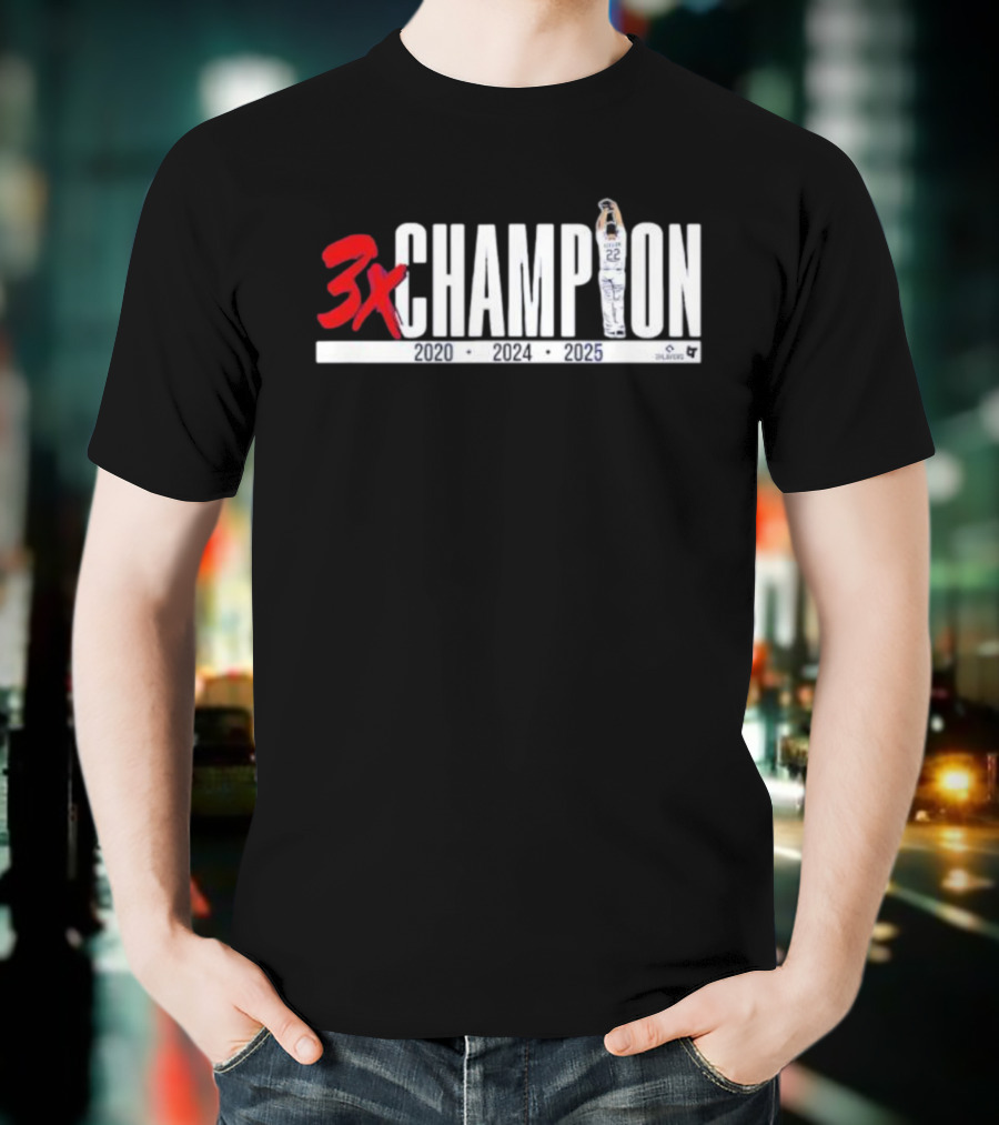 3x Champion 2020 2024 2025 Los Angeles Clayton Kershaw 22 T-Shirt