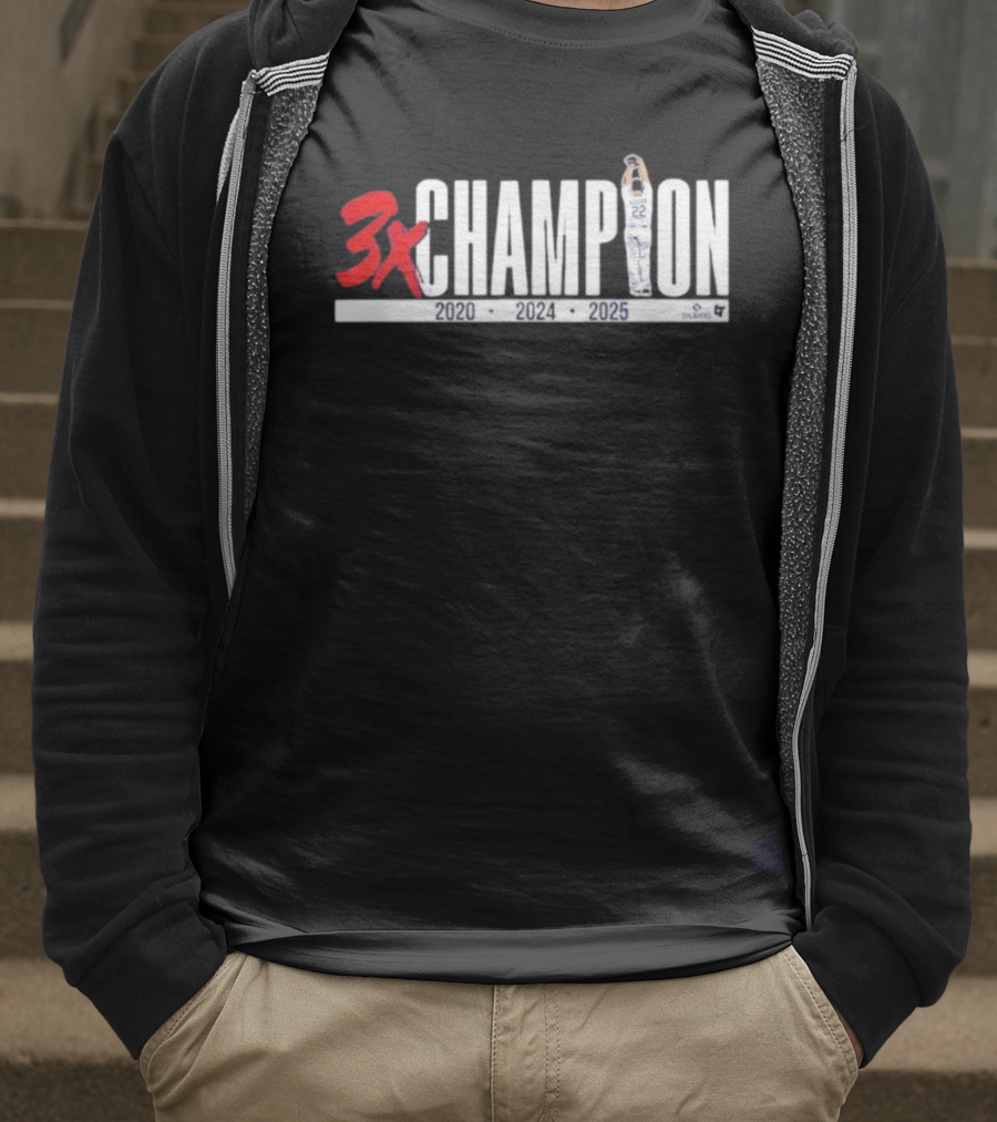 3x Champion 2020 2024 2025 Los Angeles Clayton Kershaw 22 T-Shirt