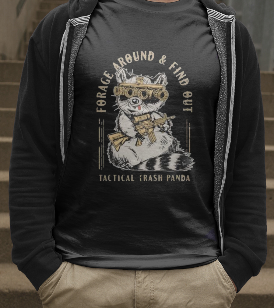 Forage Around And Find Out Tactical Trash Panda Raccoon Night Vision Rifle T-Shirt