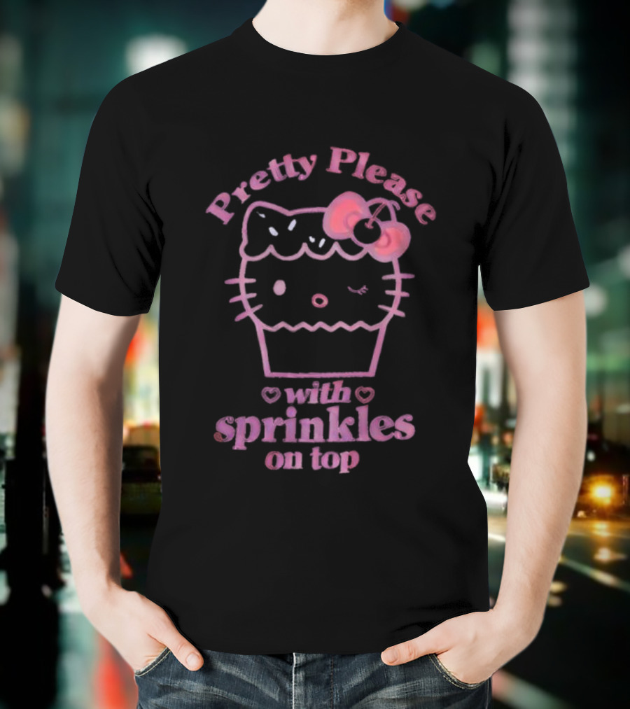 Hello Kitty Pretty Please With Sprinkles On Top Cupcake Bow T-Shirt