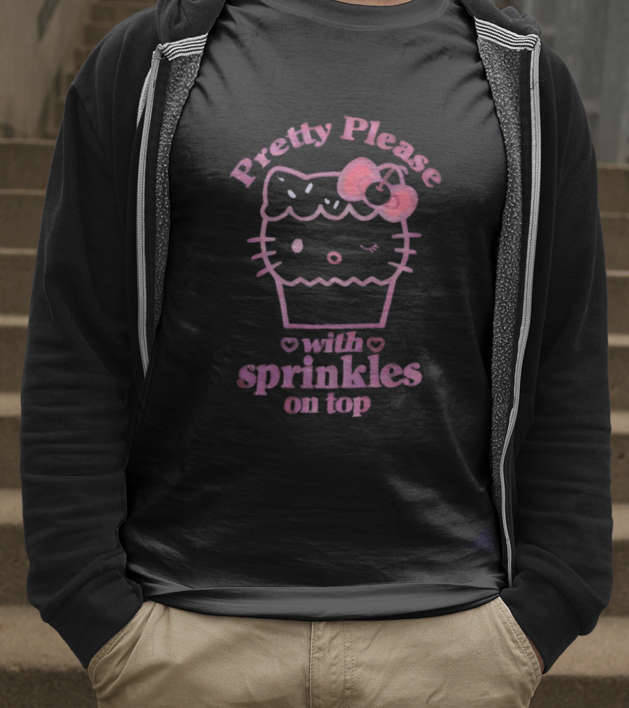 Hello Kitty Pretty Please With Sprinkles On Top Cupcake Bow T-Shirt