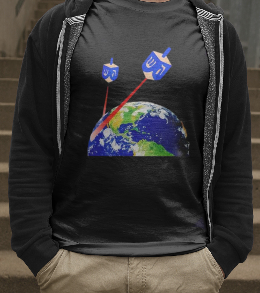 Dreidel Laser Beams Earth Jewish Humor T-Shirt