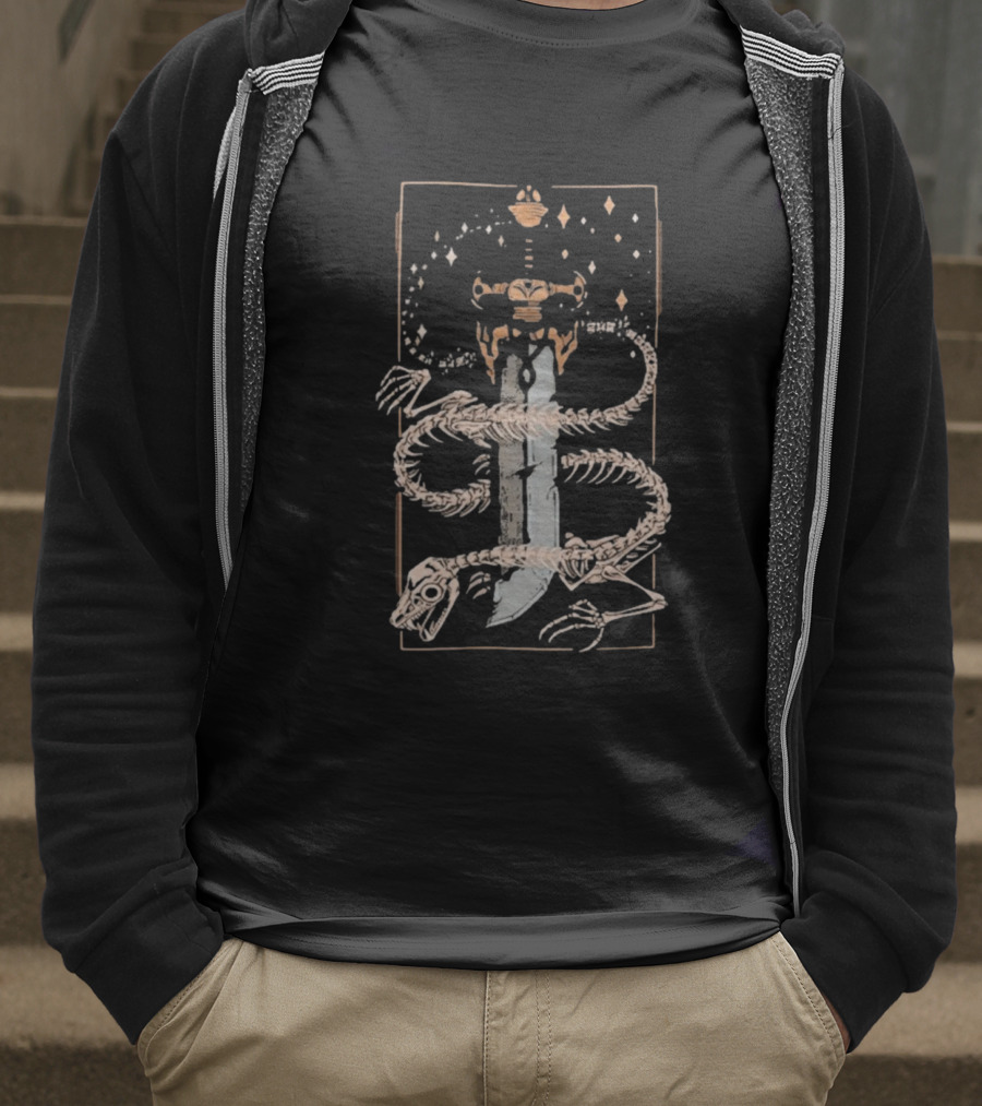 Just Roll With It TMK Sword Skeleton And Stars T-Shirt