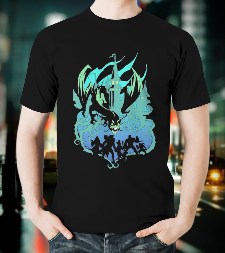 Legends Of Avantris Witchlight Jabberwock Fantasy Tower And Dragon Scene T-Shirt
