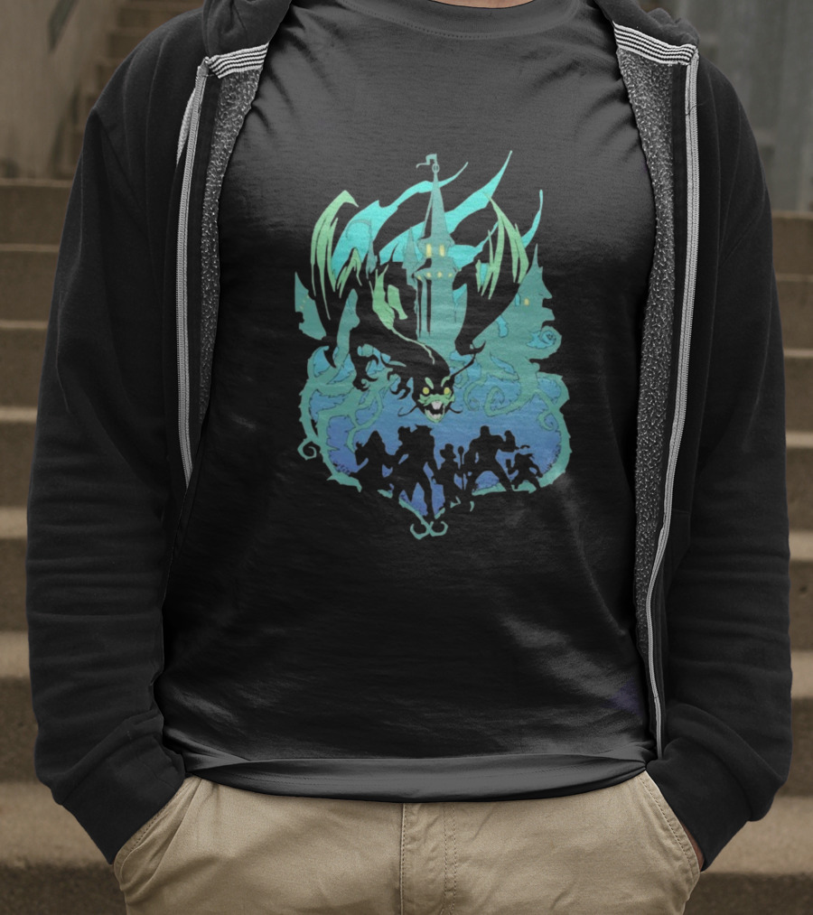 Legends Of Avantris Witchlight Jabberwock Fantasy Tower And Dragon Scene T-Shirt