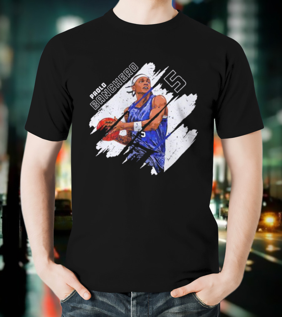 Orlando Magic Paolo Banchero Number 5 Signature Basketball Player Image T-Shirt