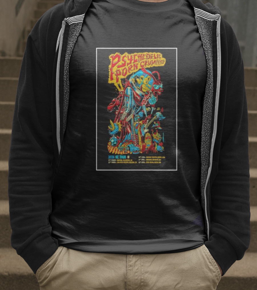 Psychedelic Porn Crumpets 2026 OZ Tour Robot Character Australia Dates T-Shirt