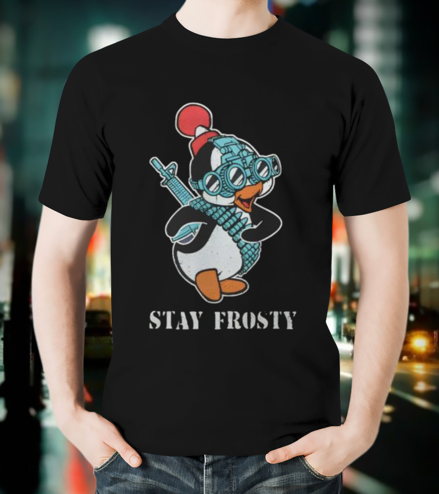 Tactical Penguin Stay Frosty Night Vision Goggles And Rifle T-Shirt