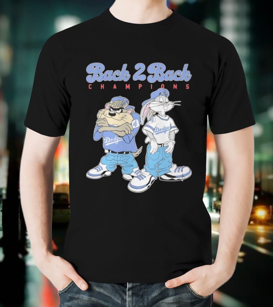 Tasmanian Devil Taz Bugs Bunny Dodgers Back 2 Back Champions T-Shirt