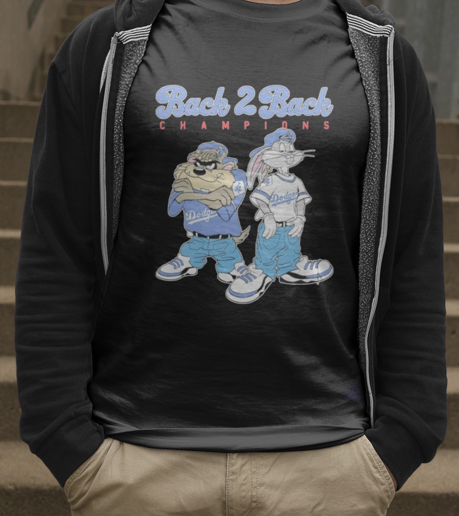 Tasmanian Devil Taz Bugs Bunny Dodgers Back 2 Back Champions T-Shirt