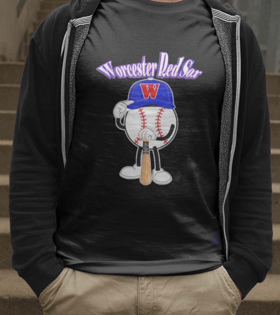 Worcester Red Sox WooSox Baseball Character With Blue Cap And Bat T-Shirt