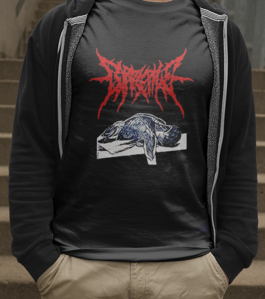Corpse Pile Horror Extreme Metal Distressed Text Graphic T-Shirt