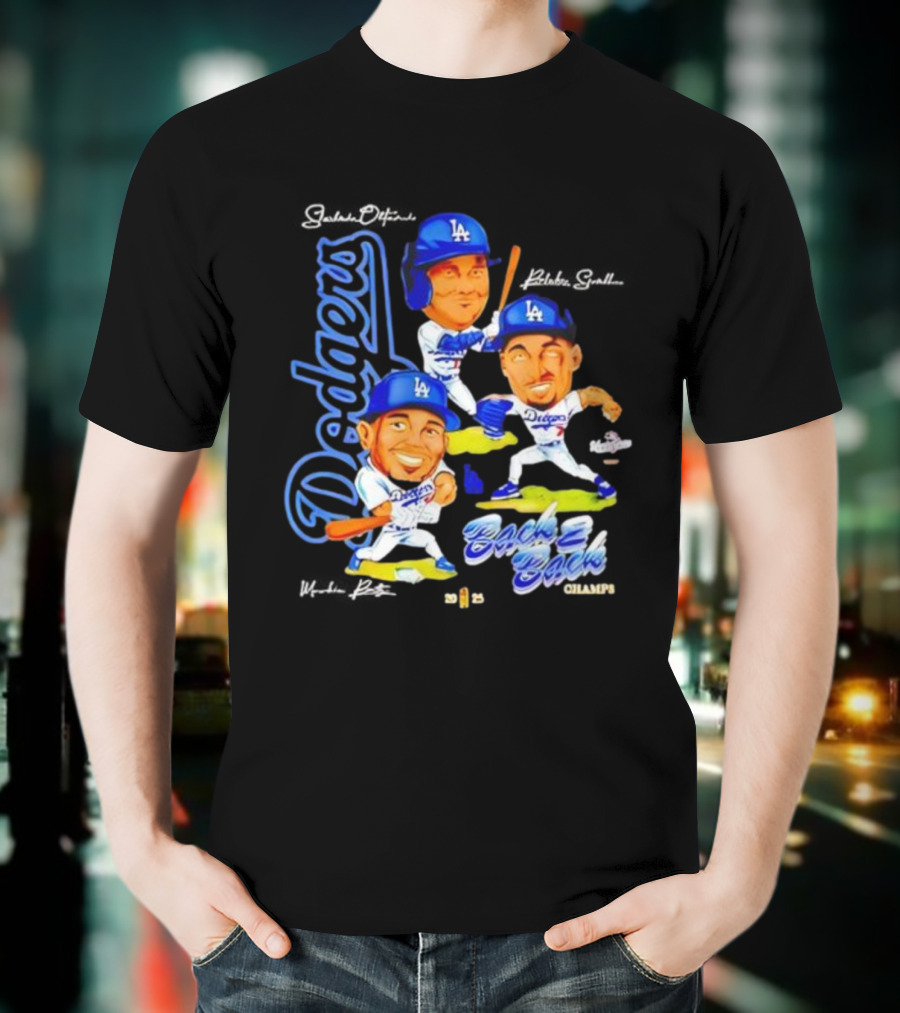 Los Angeles Dodgers 2025 Back To Back Champs Shohei Ohtani Blake Snell Mookie Betts Signatures T-Shirt