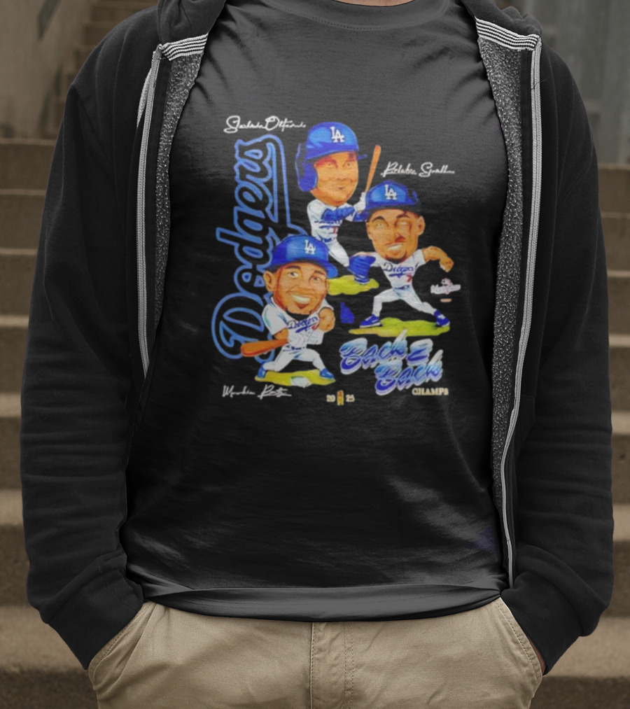 Los Angeles Dodgers 2025 Back To Back Champs Shohei Ohtani Blake Snell Mookie Betts Signatures T-Shirt