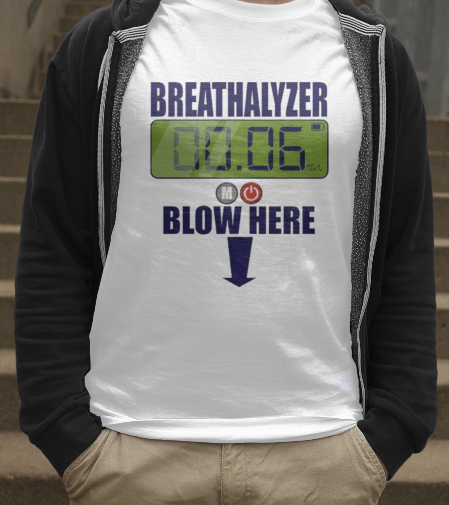 Breathalyzer 00.06 Mg/L Blow Here Power Button Graphic T-Shirt