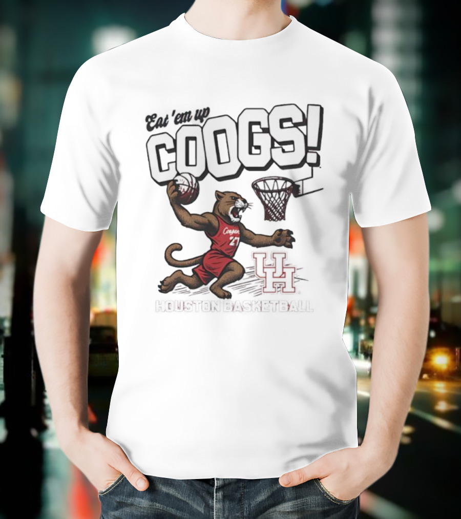 Eat 'Em Up Coogs Slam Dunk Houston Cougars Basketball Mascot T-Shirt