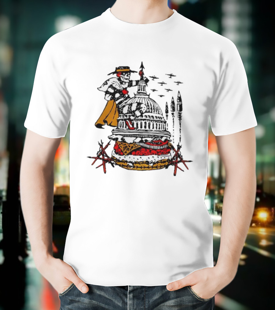 Murder Burger Skeleton Parody Capitol Building Food Mashup T-Shirt