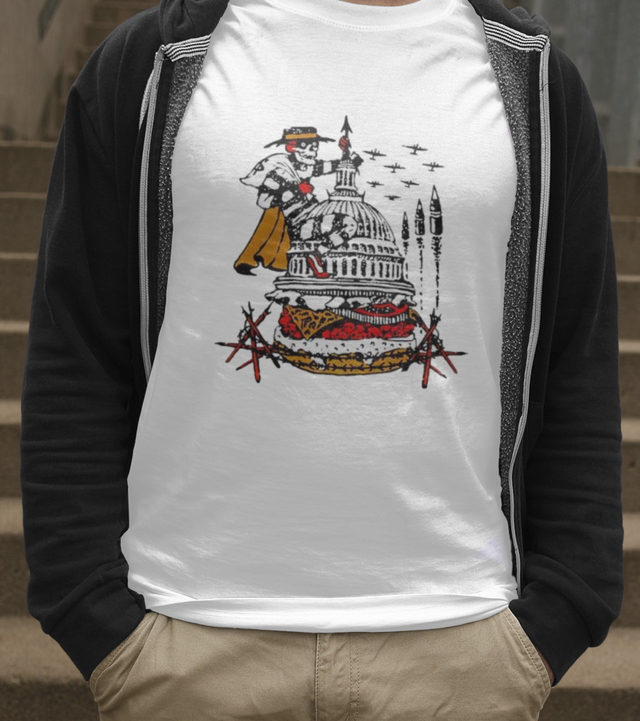 Murder Burger Skeleton Parody Capitol Building Food Mashup T-Shirt
