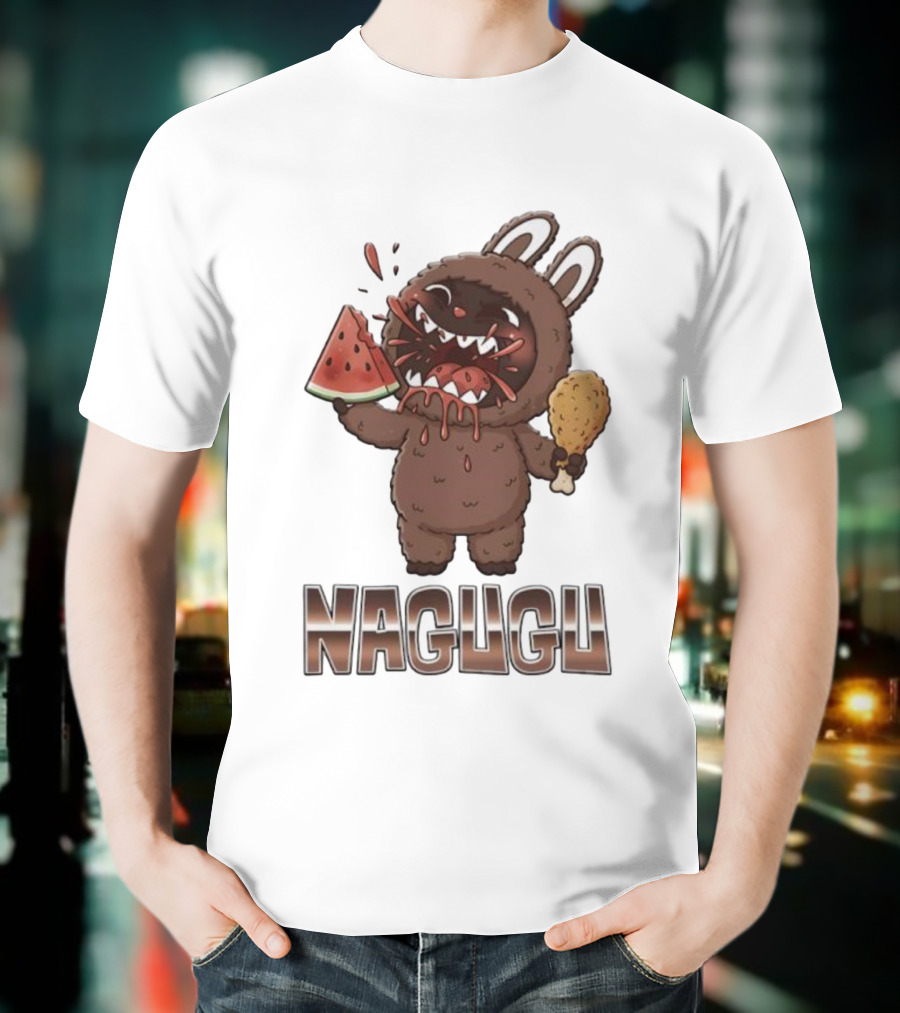 Monsters Nagugu Eating Watermelon And Fried Chicken Labubu T-Shirt