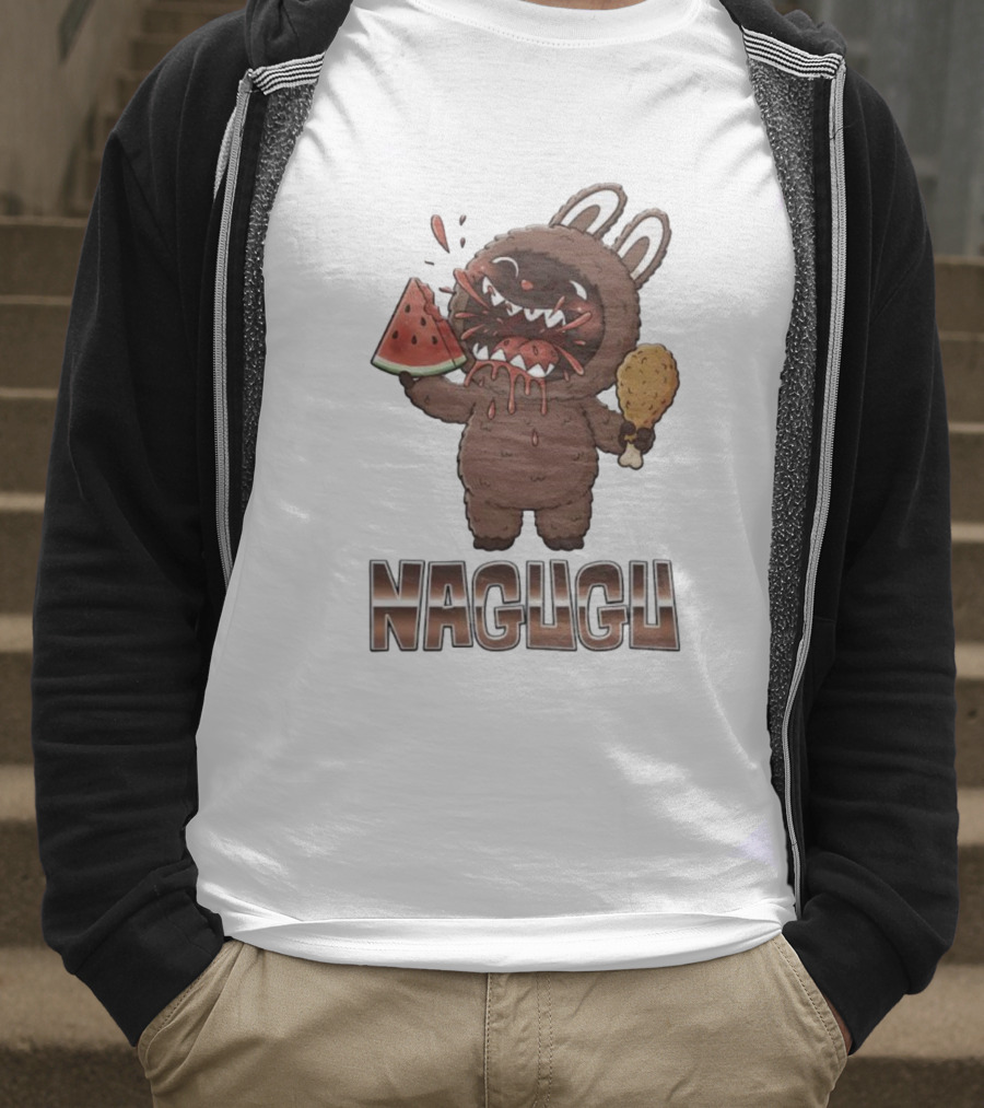 Monsters Nagugu Eating Watermelon And Fried Chicken Labubu T-Shirt