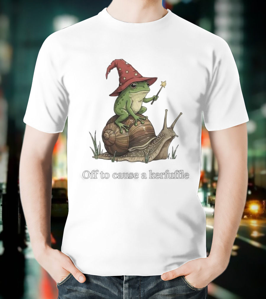 Whimsical Wizard Frog Snail Adventure Off To Cause A Kerfuffle T-Shirt