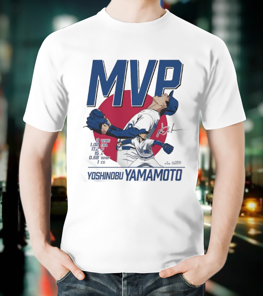 MVP Yoshinobu Yamamoto Three Wins Pitcher ERA Los Angeles Dodgers T-Shirt