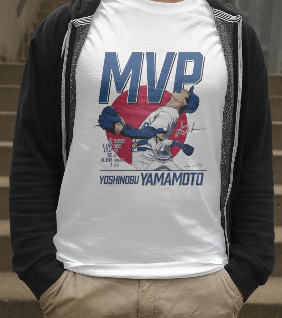 MVP Yoshinobu Yamamoto Three Wins Pitcher ERA Los Angeles Dodgers T-Shirt
