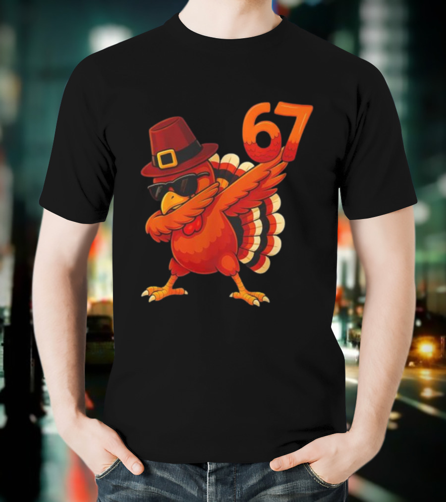 67 Thanksgiving Dabbing Turkey With Hat And Sunglasses T-Shirt