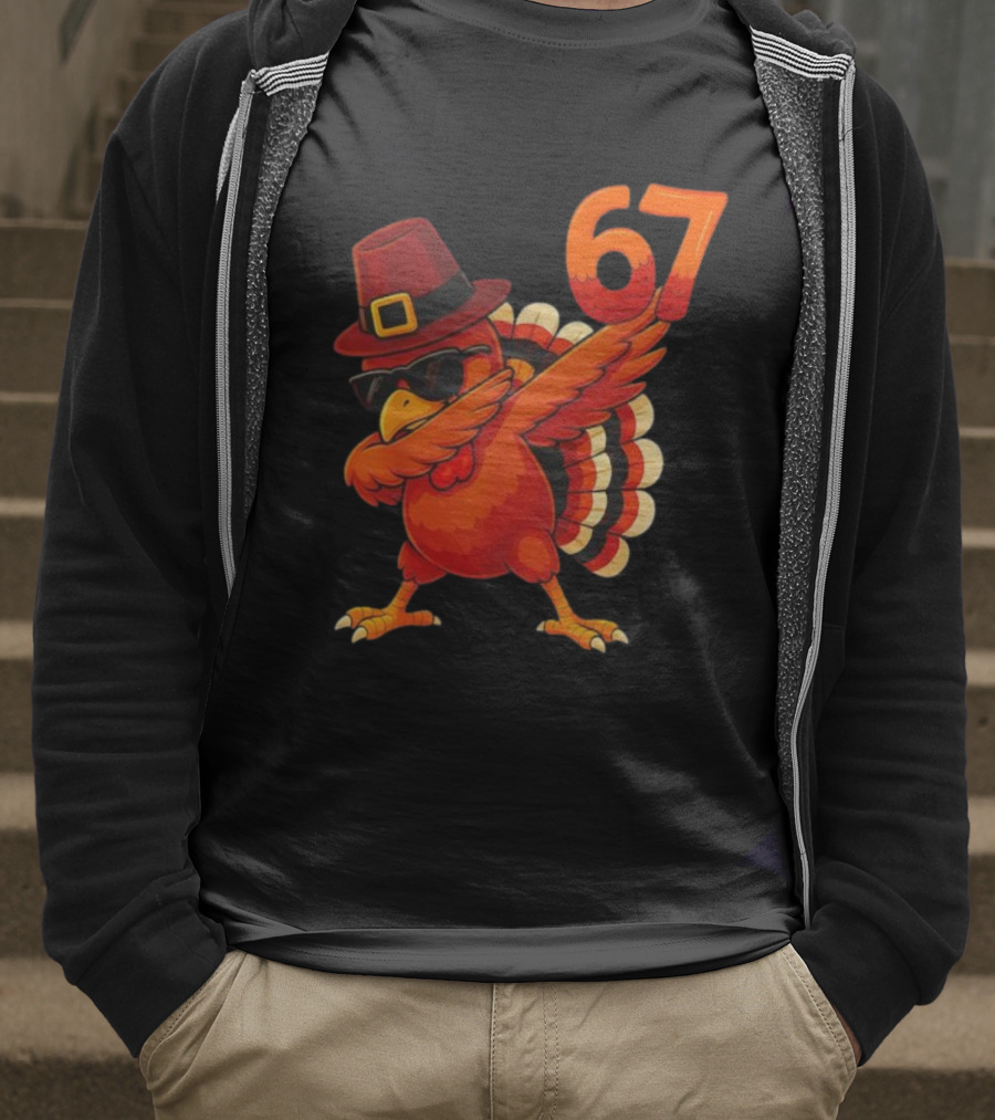 67 Thanksgiving Dabbing Turkey With Hat And Sunglasses T-Shirt