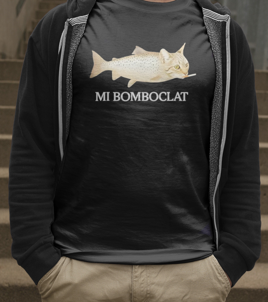 Bomboclat Fish Cat Meme Smoking Cigarette T-Shirt