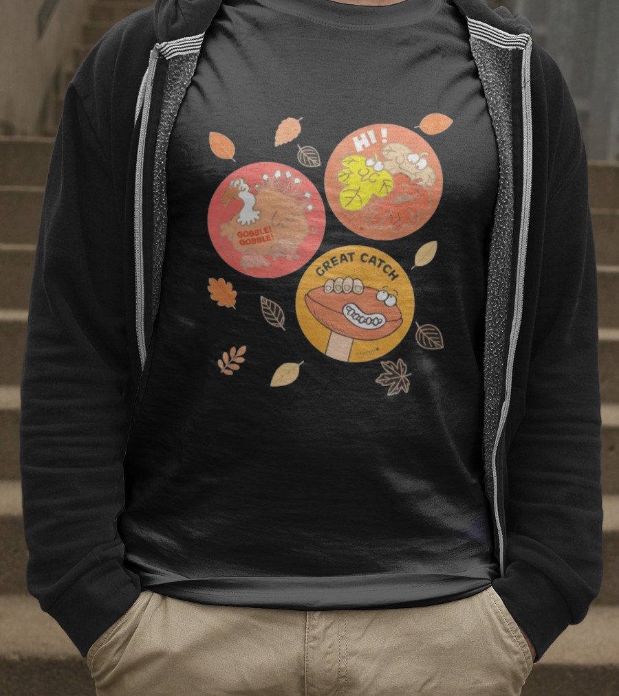 Fall Trio Gobble Gobble Great Catch Leafy Hi T-Shirt