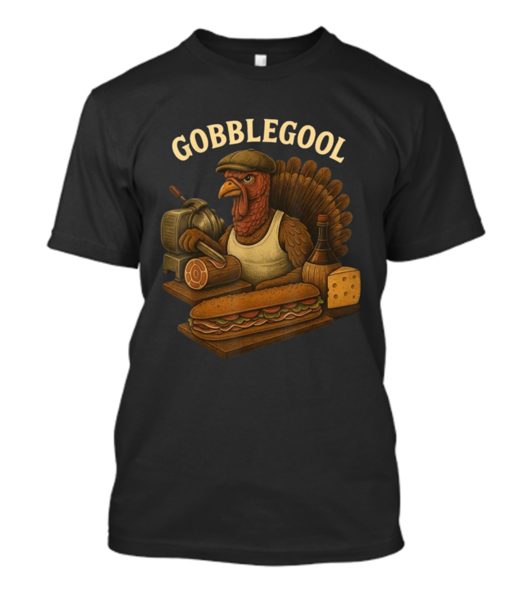 Gobblegool Turkey With Cap Cutting Meat Thanksgiving Sandwich T-Shirt