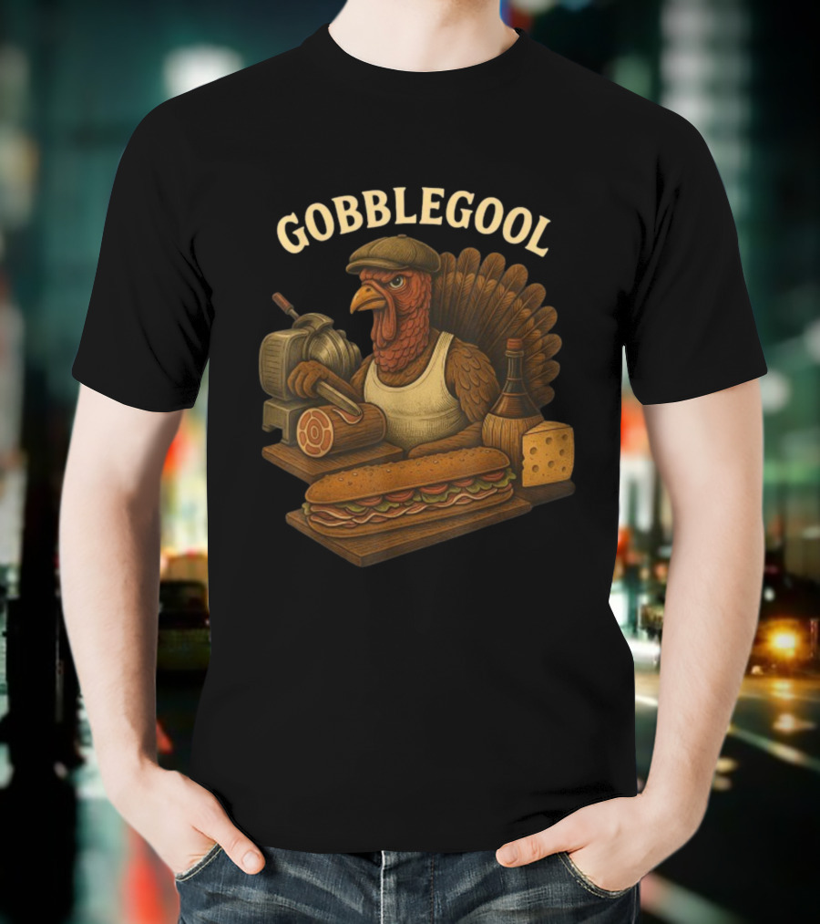 Gobblegool Turkey With Cap Cutting Meat Thanksgiving Sandwich T-Shirt