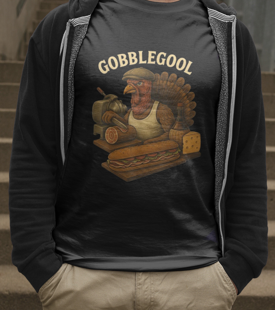 Gobblegool Turkey With Cap Cutting Meat Thanksgiving Sandwich T-Shirt